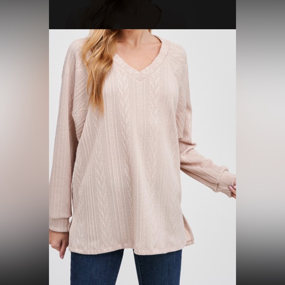 White Birch beige cable knit look lightweight sweater